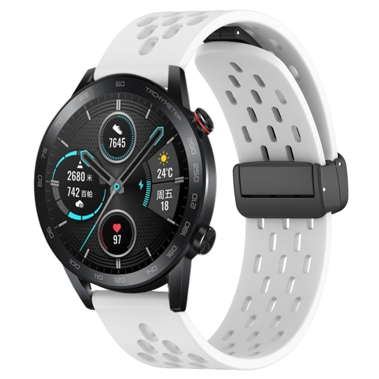 For Honor Magic Watch 2 46mm 22mm Folding Magnetic Clasp Silicone Watch Band(White) by buy2fix