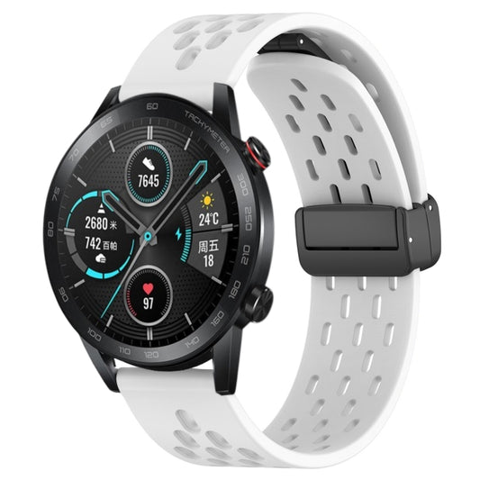 For Honor Magic Watch 2 46mm 22mm Folding Magnetic Clasp Silicone Watch Band(White) by buy2fix