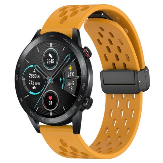 For Honor Magic Watch 2 46mm 22mm Folding Magnetic Clasp Silicone Watch Band(Yellow) by buy2fix