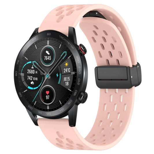 For Honor Magic Watch 2 46mm 22mm Folding Magnetic Clasp Silicone Watch Band(Pink) by buy2fix