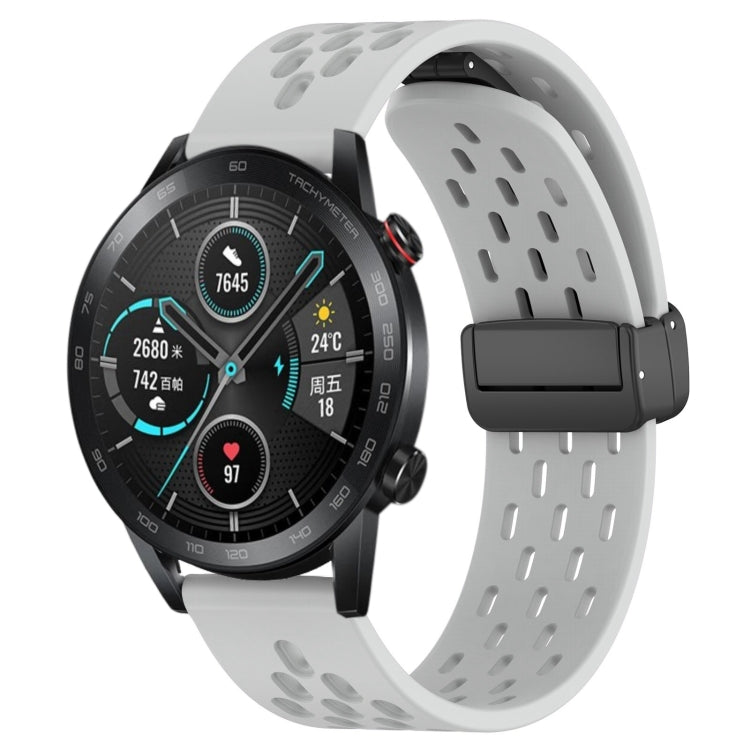 For Honor Magic Watch 2 46mm 22mm Folding Magnetic Clasp Silicone Watch Band(Light Grey) by buy2fix