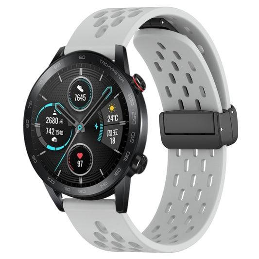 For Honor Magic Watch 2 46mm 22mm Folding Magnetic Clasp Silicone Watch Band(Light Grey) by buy2fix