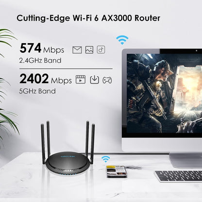 WAVLINK WN531MX3 Wider Coverage AX3000 WiFi 6 Wireless Routers Dual Band Wireless Repeater, Plug:US Plug by buy2fix