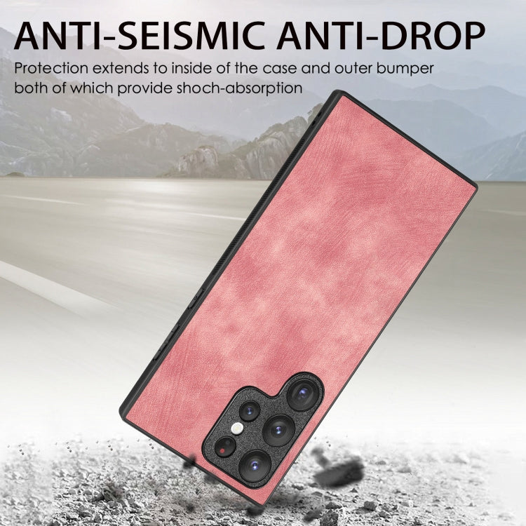 For Samsung Galaxy S23 Ultra 5G Vintage Leather PC Back Cover Phone Case(Pink) - Galaxy S23 Ultra 5G Cases by buy2fix | Online Shopping UK | buy2fix