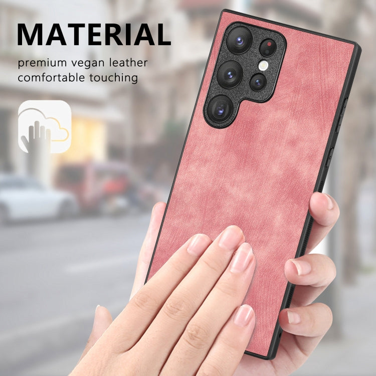 For Samsung Galaxy S23 Ultra 5G Vintage Leather PC Back Cover Phone Case(Pink) - Galaxy S23 Ultra 5G Cases by buy2fix | Online Shopping UK | buy2fix