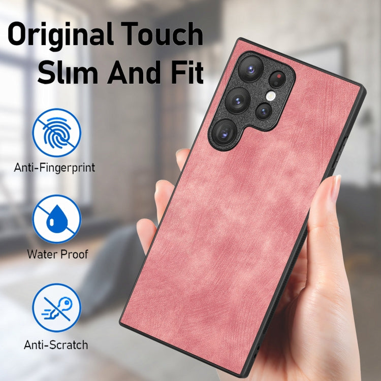 For Samsung Galaxy S23 Ultra 5G Vintage Leather PC Back Cover Phone Case(Pink) - Galaxy S23 Ultra 5G Cases by buy2fix | Online Shopping UK | buy2fix