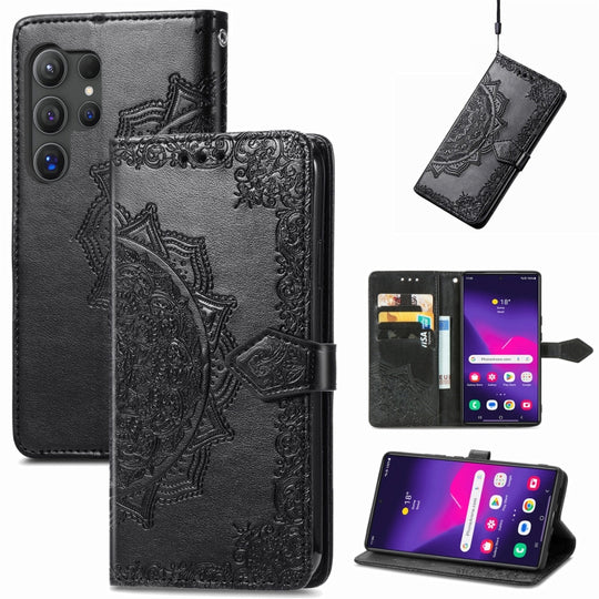For Samsung Galaxy S24 Ultra 5G Mandala Flower Embossed Leather Phone Case(Black)
