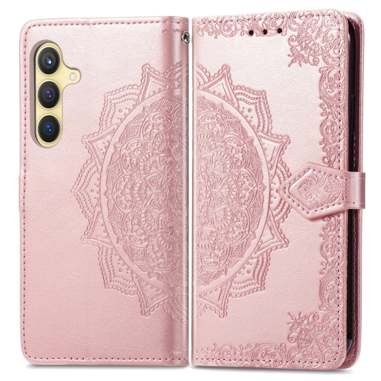 For Samsung Galaxy S25 5G Mandala Flower Embossed Leather Phone Case(Rose Gold) by buy2fix