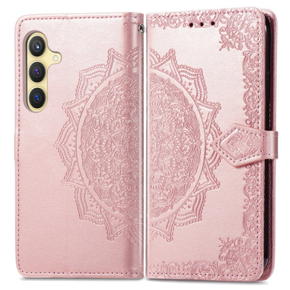 For Samsung Galaxy S25 5G Mandala Flower Embossed Leather Phone Case(Rose Gold) by buy2fix