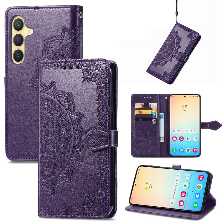 For Samsung Galaxy S25 5G Mandala Flower Embossed Leather Phone Case(Purple) by buy2fix