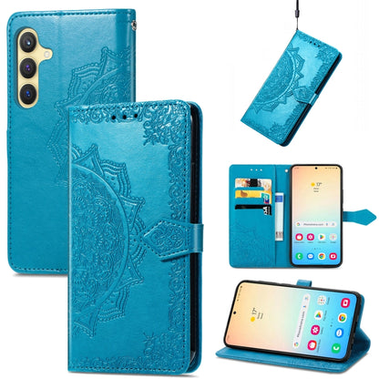 For Samsung Galaxy S25 5G Mandala Flower Embossed Leather Phone Case(Blue) by buy2fix