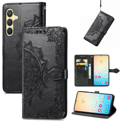 For Samsung Galaxy S25 5G Mandala Flower Embossed Leather Phone Case(Black) by buy2fix