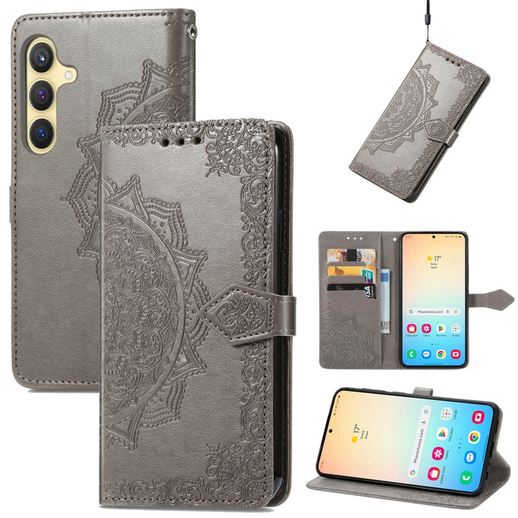 For Samsung Galaxy S25+ 5G Mandala Flower Embossed Leather Phone Case(Gray) by buy2fix