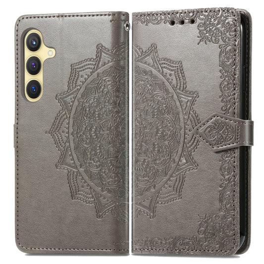 For Samsung Galaxy S25+ 5G Mandala Flower Embossed Leather Phone Case(Gray) by buy2fix
