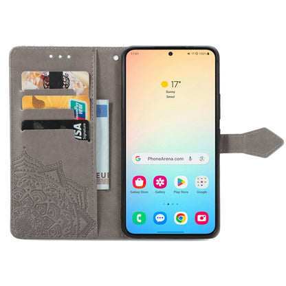 For Samsung Galaxy S25+ 5G Mandala Flower Embossed Leather Phone Case(Gray) by buy2fix