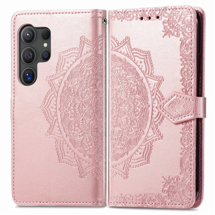 For Samsung Galaxy S25 Ultra 5G Mandala Flower Embossed Leather Phone Case(Rose Gold) by buy2fix