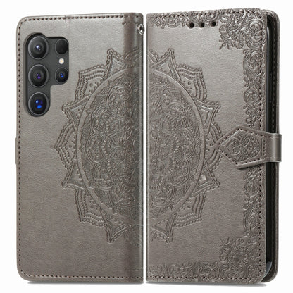 For Samsung Galaxy S25 Ultra 5G Mandala Flower Embossed Leather Phone Case(Gray) by buy2fix