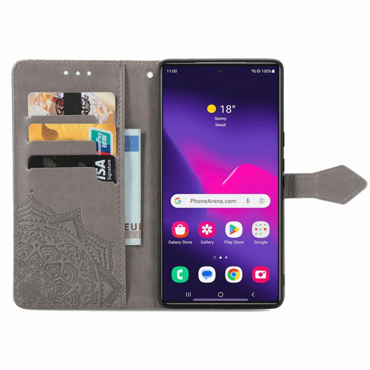 For Samsung Galaxy S25 Ultra 5G Mandala Flower Embossed Leather Phone Case(Gray) by buy2fix