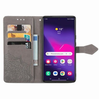 For Samsung Galaxy S25 Ultra 5G Mandala Flower Embossed Leather Phone Case(Gray) by buy2fix