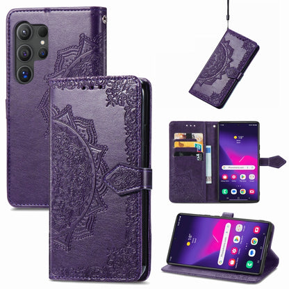 For Samsung Galaxy S25 Ultra 5G Mandala Flower Embossed Leather Phone Case(Purple) by buy2fix
