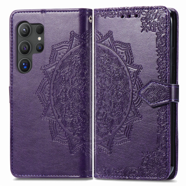 For Samsung Galaxy S25 Ultra 5G Mandala Flower Embossed Leather Phone Case(Purple) by buy2fix