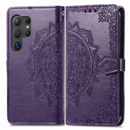 For Samsung Galaxy S25 Ultra 5G Mandala Flower Embossed Leather Phone Case(Purple) by buy2fix