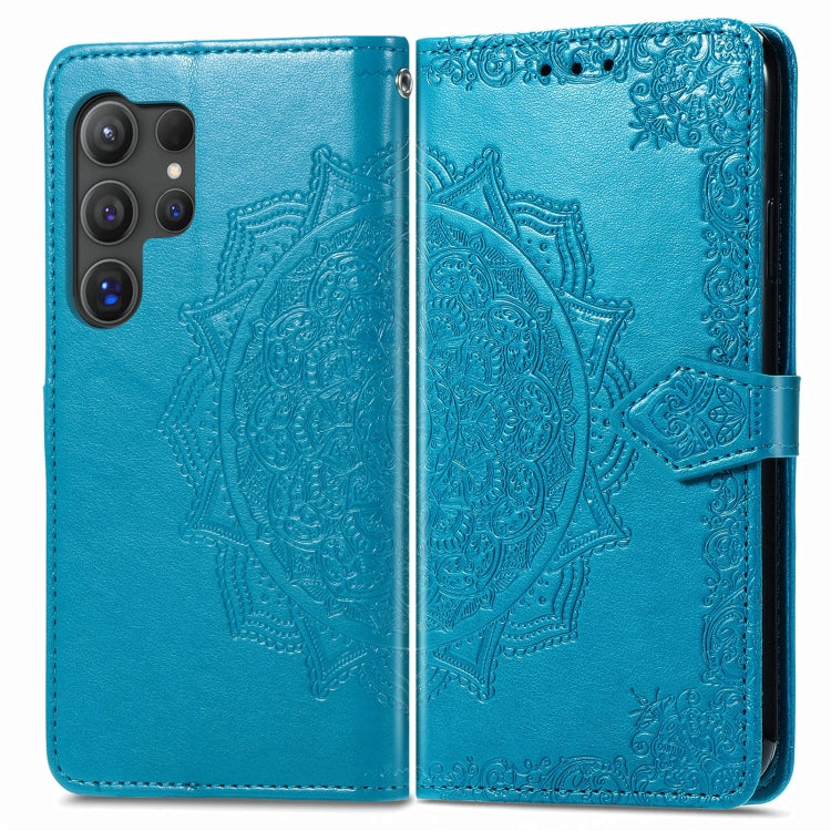 For Samsung Galaxy S25 Ultra 5G Mandala Flower Embossed Leather Phone Case(Blue) by buy2fix