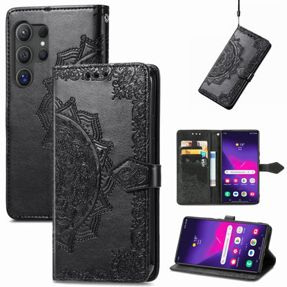 For Samsung Galaxy S25 Ultra 5G Mandala Flower Embossed Leather Phone Case(Black) by buy2fix