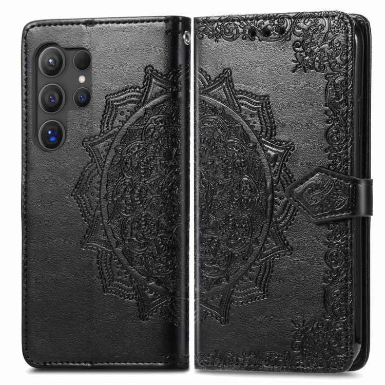 For Samsung Galaxy S25 Ultra 5G Mandala Flower Embossed Leather Phone Case(Black) by buy2fix