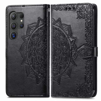 For Samsung Galaxy S25 Ultra 5G Mandala Flower Embossed Leather Phone Case(Black) by buy2fix