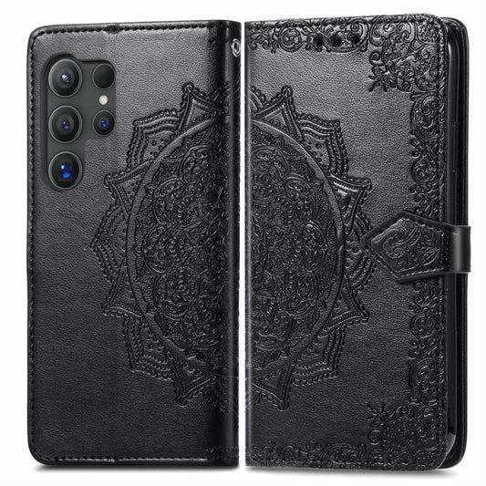 For Samsung Galaxy S25 Ultra 5G Mandala Flower Embossed Leather Phone Case(Black) by buy2fix