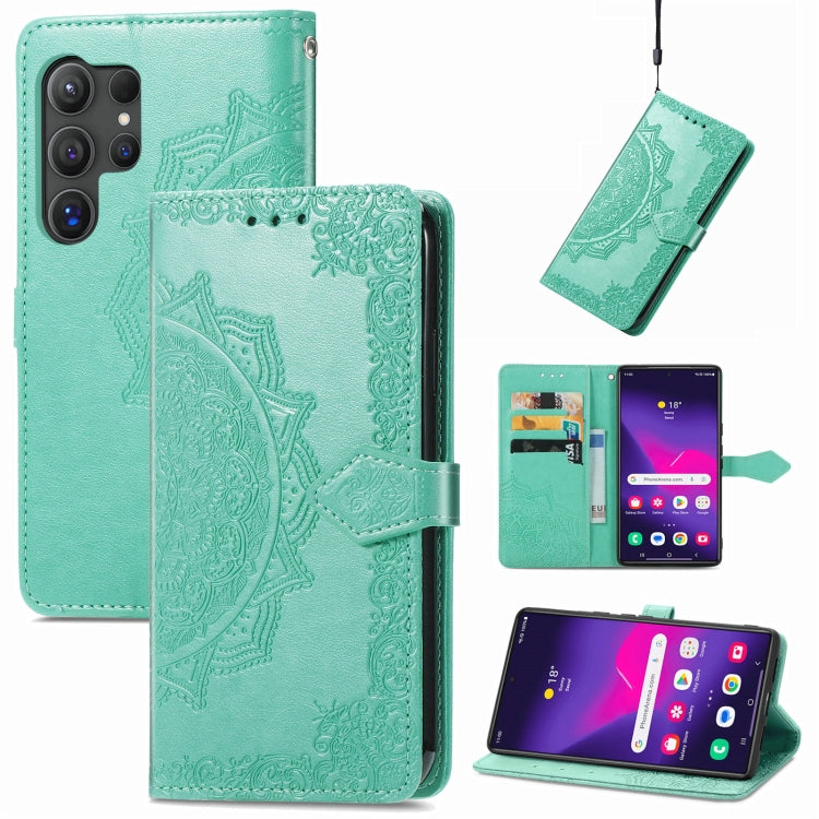 For Samsung Galaxy S25 Ultra 5G Mandala Flower Embossed Leather Phone Case(Green) by buy2fix
