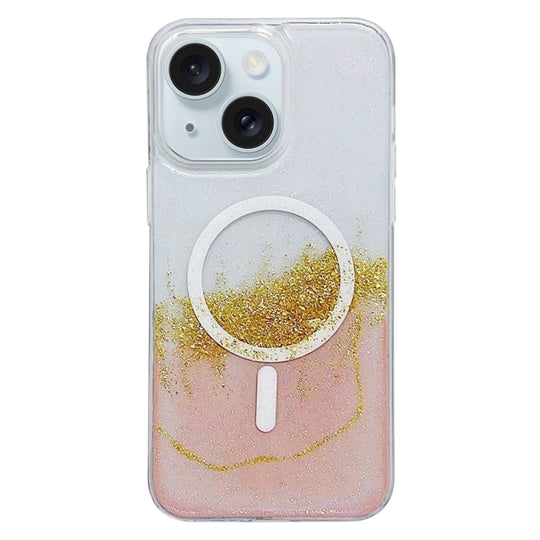 For iPhone 15 Gilding MagSafe Hybrid Clear TPU Phone Case(Pink)