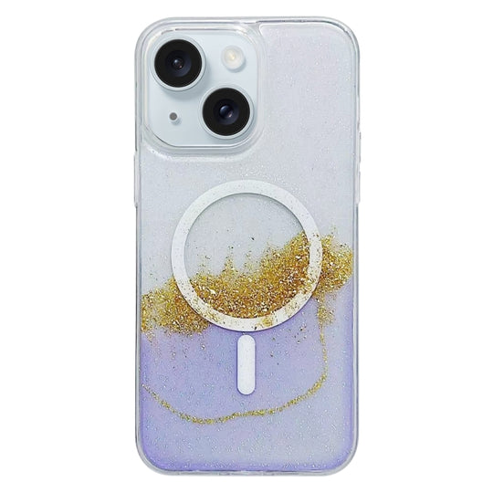 For iPhone 15 Gilding MagSafe Hybrid Clear TPU Phone Case(Purple)