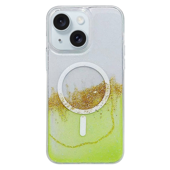 For iPhone 15 Gilding MagSafe Hybrid Clear TPU Phone Case(Green)