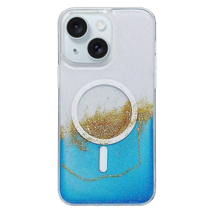 For iPhone 15 Gilding MagSafe Hybrid Clear TPU Phone Case(Blue) - iPhone 15 Cases by buy2fix | Online Shopping UK | buy2fix