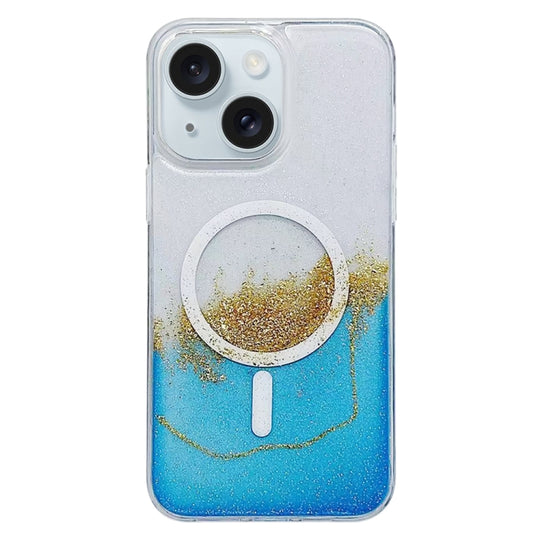 For iPhone 15 Gilding MagSafe Hybrid Clear TPU Phone Case(Blue)