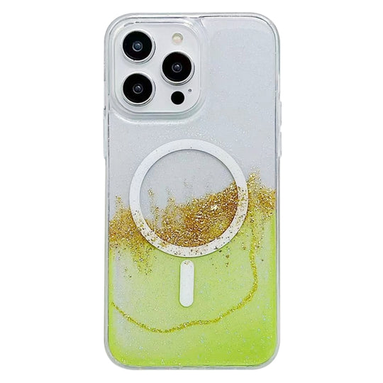 For iPhone 14 Pro Max Gilding MagSafe Hybrid Clear TPU Phone Case(Green)