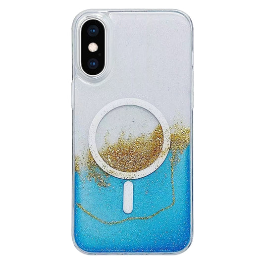 For iPhone XS Max Gilding MagSafe Hybrid Clear TPU Phone Case(Blue) - More iPhone Cases by buy2fix | Online Shopping UK | buy2fix