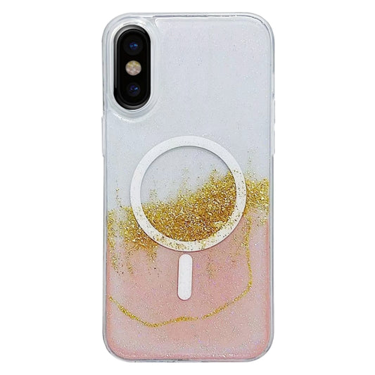 For iPhone X / XS Gilding MagSafe Hybrid Clear TPU Phone Case(Pink) - More iPhone Cases by buy2fix | Online Shopping UK | buy2fix