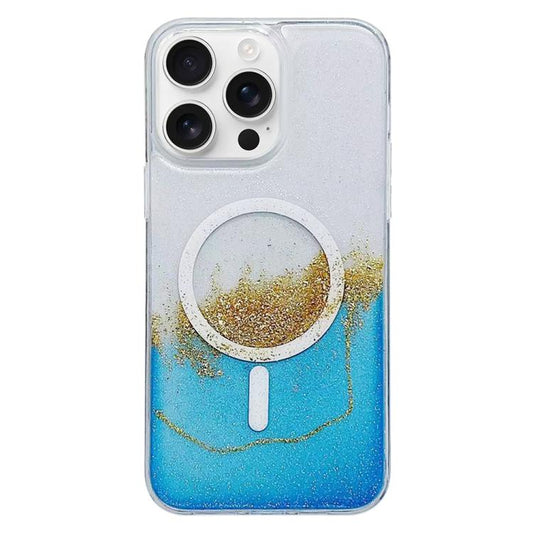 For iPhone 16 Pro Gilding MagSafe Hybrid Clear TPU Phone Case(Blue) - iPhone 16 Pro Cases by buy2fix | Online Shopping UK | buy2fix