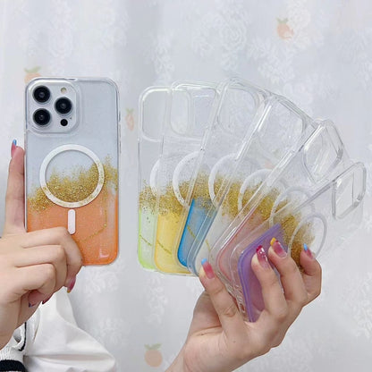 For iPhone 14 Gilding MagSafe Hybrid Clear TPU Phone Case(Green) by buy2fix