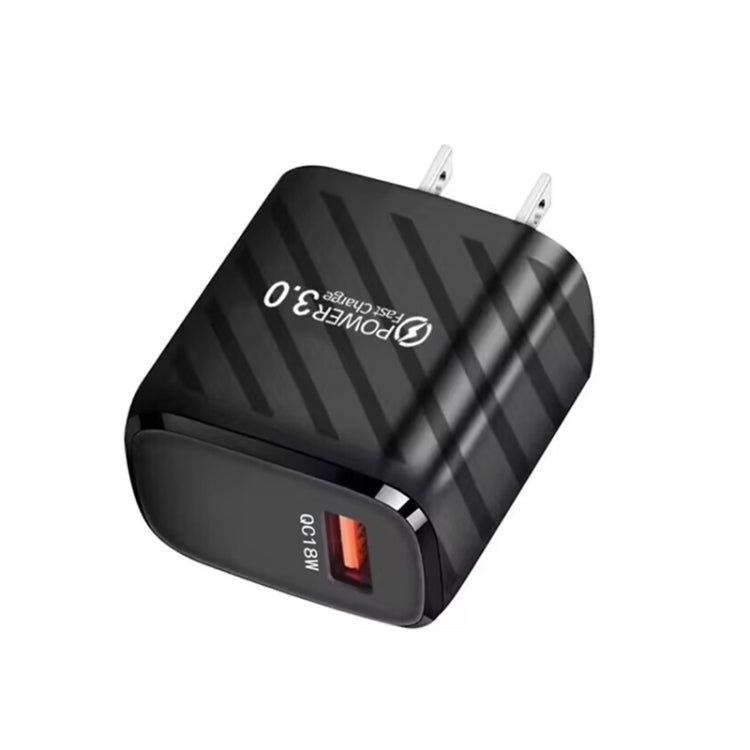 TE-005 USB3.0 QC3.0 18W 3A Interface Mobile Phone Fast Charger, US Plug(Black) by buy2fix