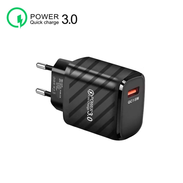 TE-005 USB3.0 QC3.0 18W 3A Interface Mobile Phone Fast Charger, EU Plug(Black) by buy2fix