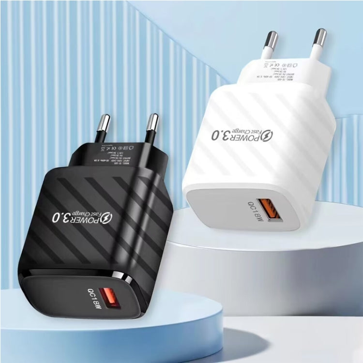 TE-005 USB3.0 QC3.0 18W 3A Interface Mobile Phone Fast Charger, EU Plug(Black) by buy2fix
