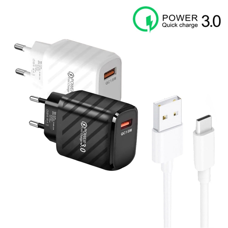 TE-005 QC3.0 18W USB Fast Charger with 1m 3A USB to Type-C Cable, EU Plug(Black) by buy2fix