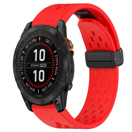 For Garmin Fenix 7S Pro 42mm Hole Folding Buckle 20mm Silicone Watch Band(Red) - Watch Bands by buy2fix | Online Shopping UK | buy2fix