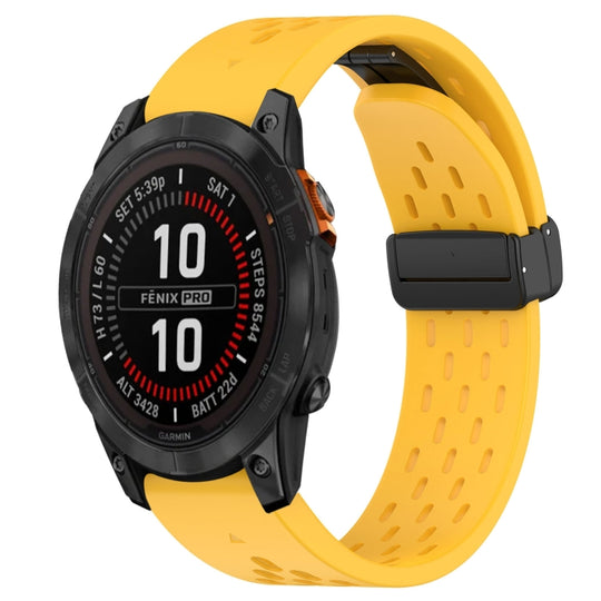 For Garmin Fenix 7S Pro 42mm Hole Folding Buckle 20mm Silicone Watch Band(Yellow)