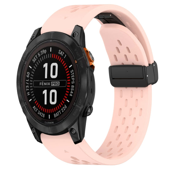 For Garmin Fenix 7S Pro 42mm Hole Folding Buckle 20mm Silicone Watch Band(Pink)