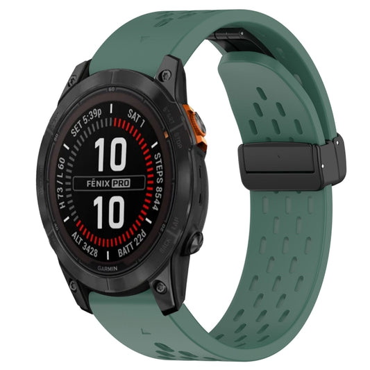 For Garmin Fenix 7S Pro 42mm Hole Folding Buckle 20mm Silicone Watch Band(Dark Green) - Watch Bands by buy2fix | Online Shopping UK | buy2fix